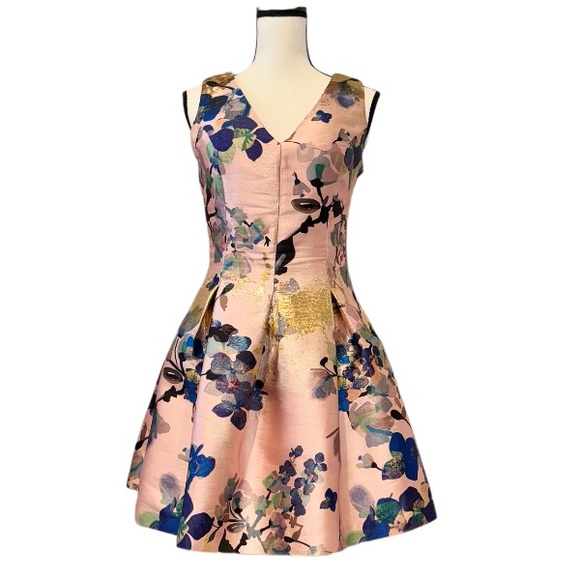 Designer Alberto MAKALI SATIN FLORAL COCKTAIL prom dress women’s size 4 small - Picture 8 of 12